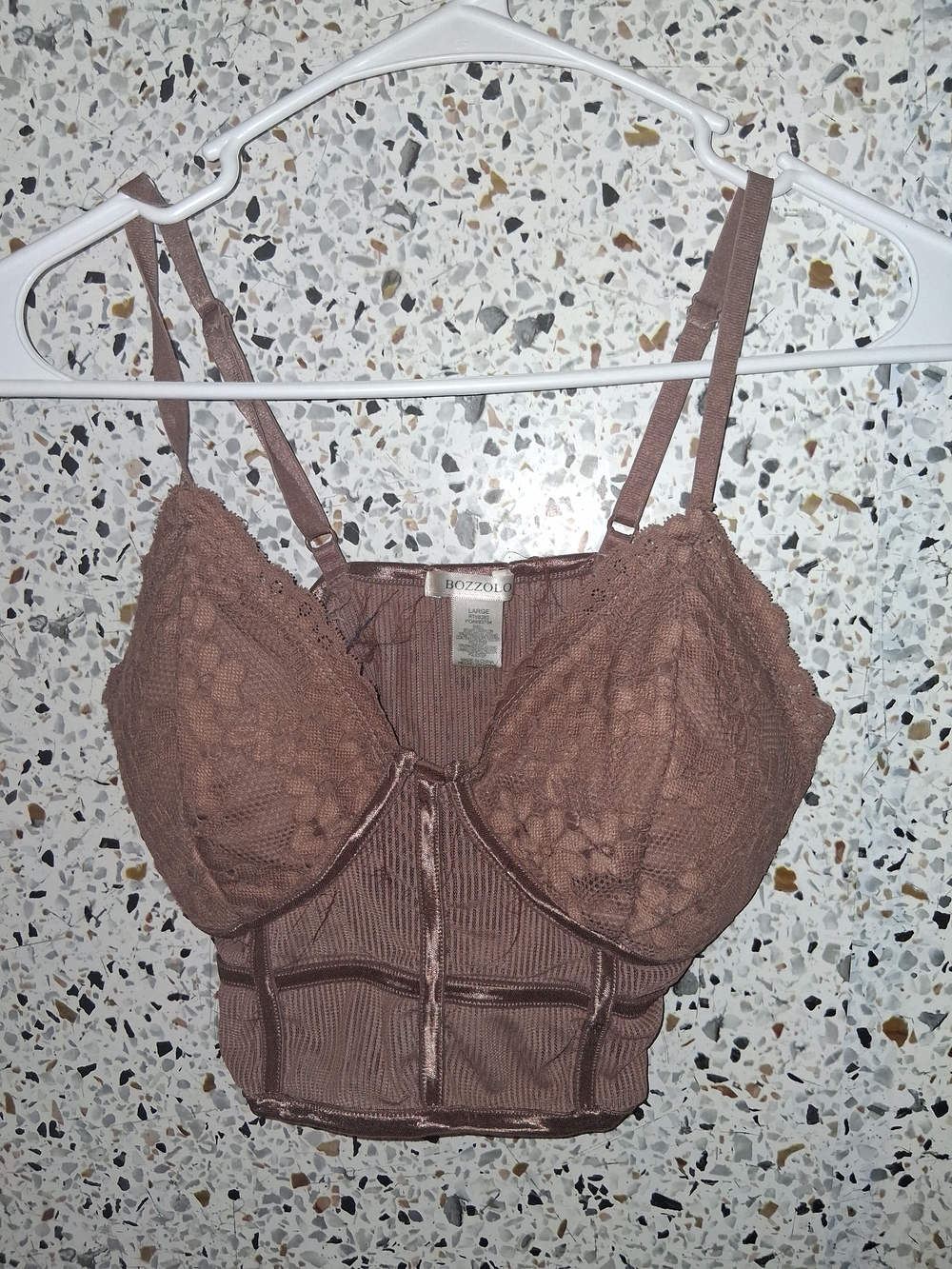 Bozzolo Brown Lace Ribbed Longline Bralette